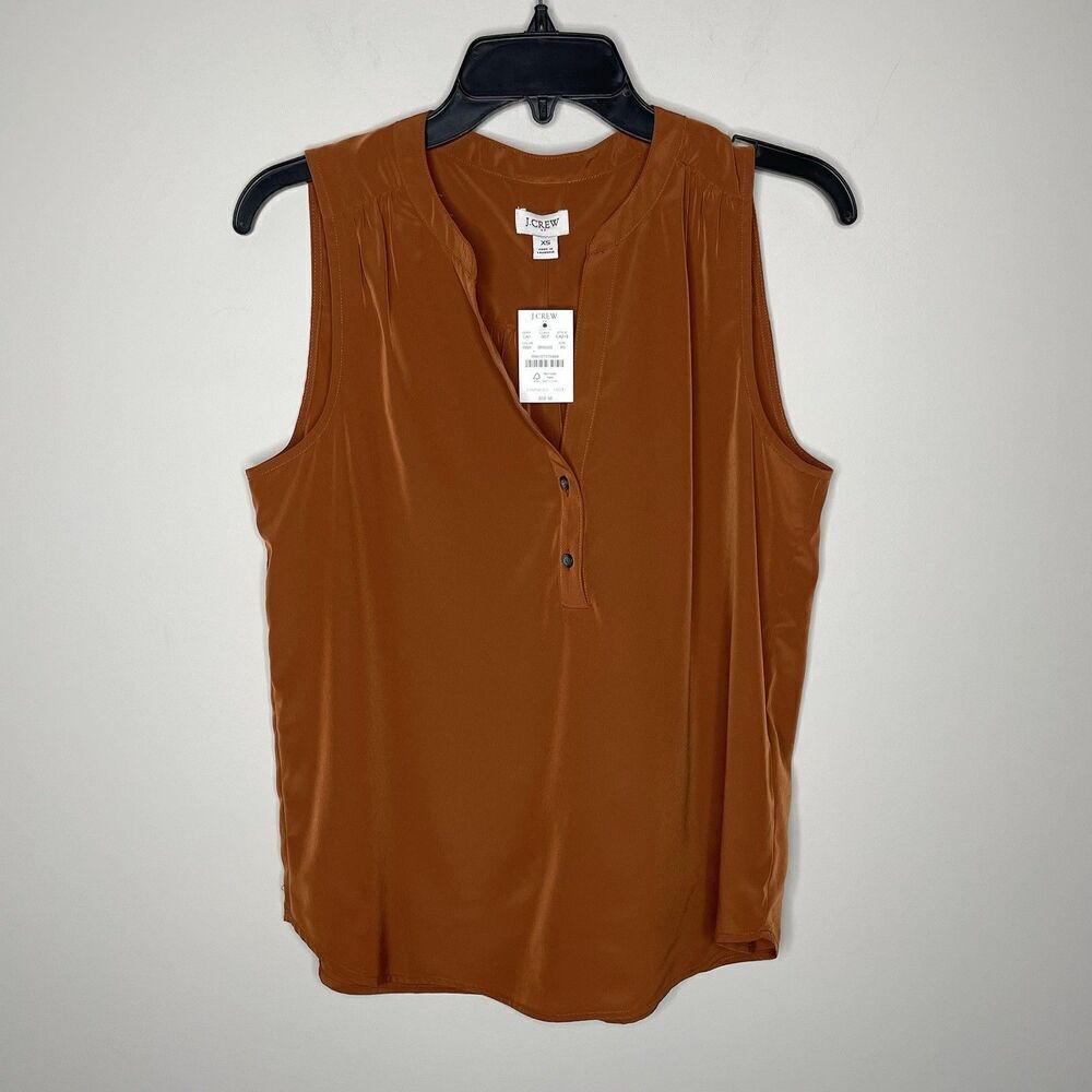 J.CREW Sleeveless Top Women XS Popover NEW V-Neck Brown CA219